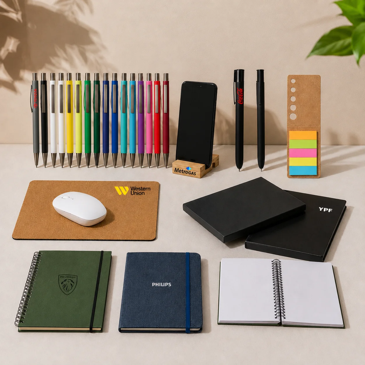 Lapiceras, cuadernos y accesorios de escritorio personalizados