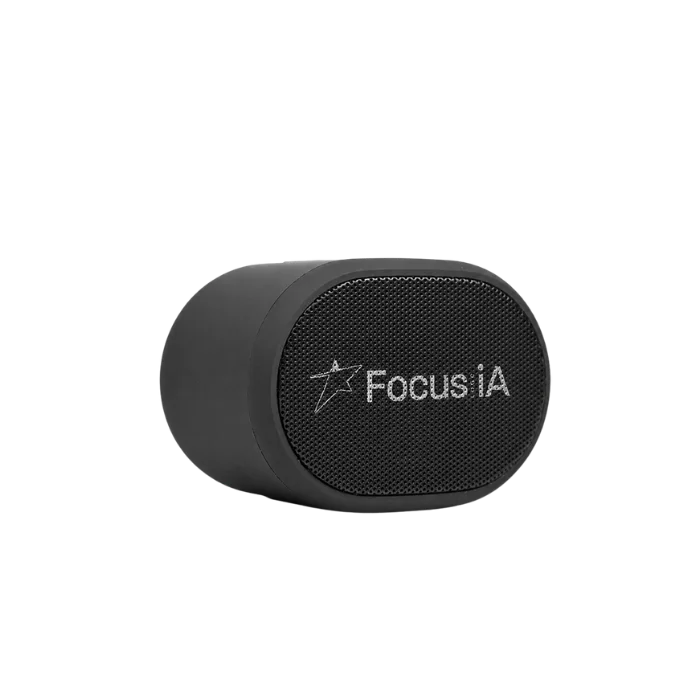 Parlante portátil negro personalizado con el logo de Focus IA